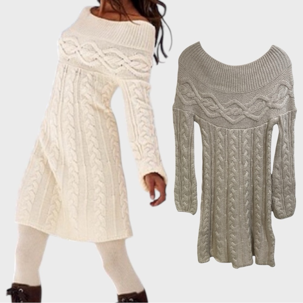 VTG Moda International Victoria Secret Tan Cable Knit Sweater Dress Size Small - Picture 3 of 9